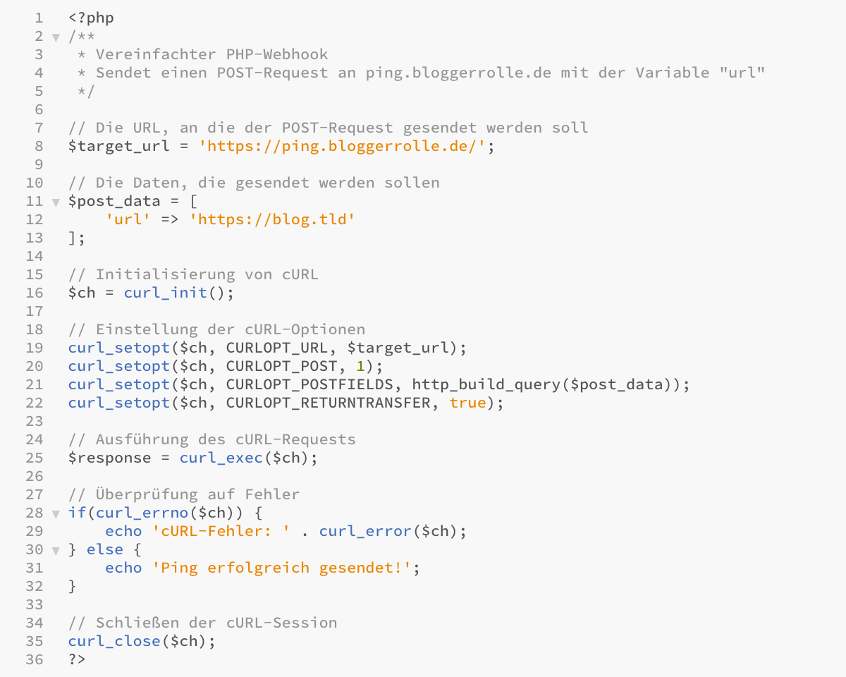 Ping an BloggerRolle per Webhook senden - Beispielcode in PHP