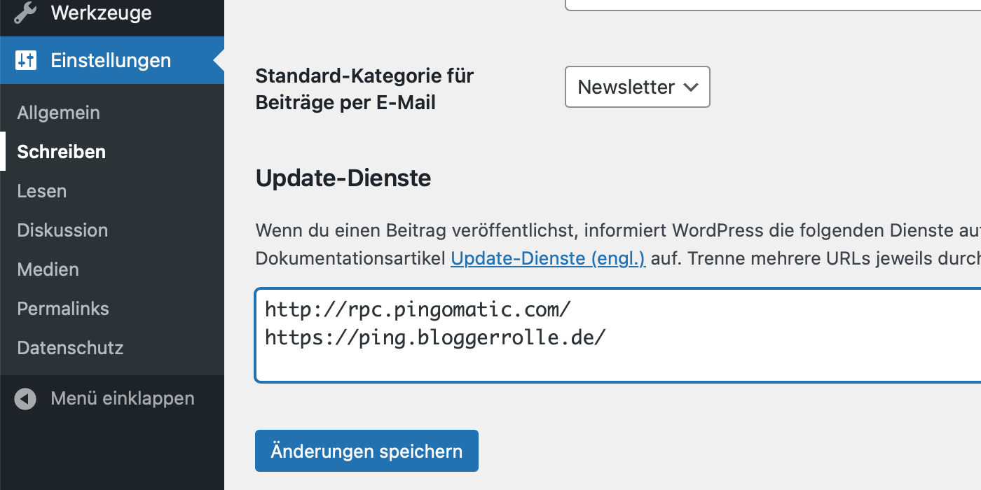 Ping an BloggerRolle in Wordpress einrichten
